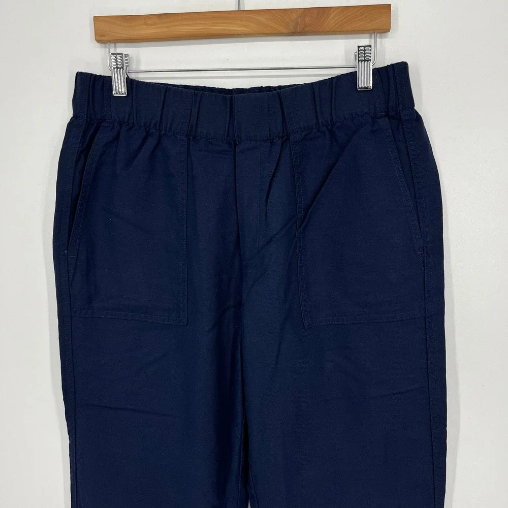 Banana Republic Women Navy Blue Tapered Crop Pant Elastic Waist Lyocell Linen M